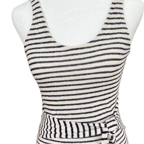 EVERLY black/cream striped tank style fitted dress with waist tie, size S - Picture 2 of 5